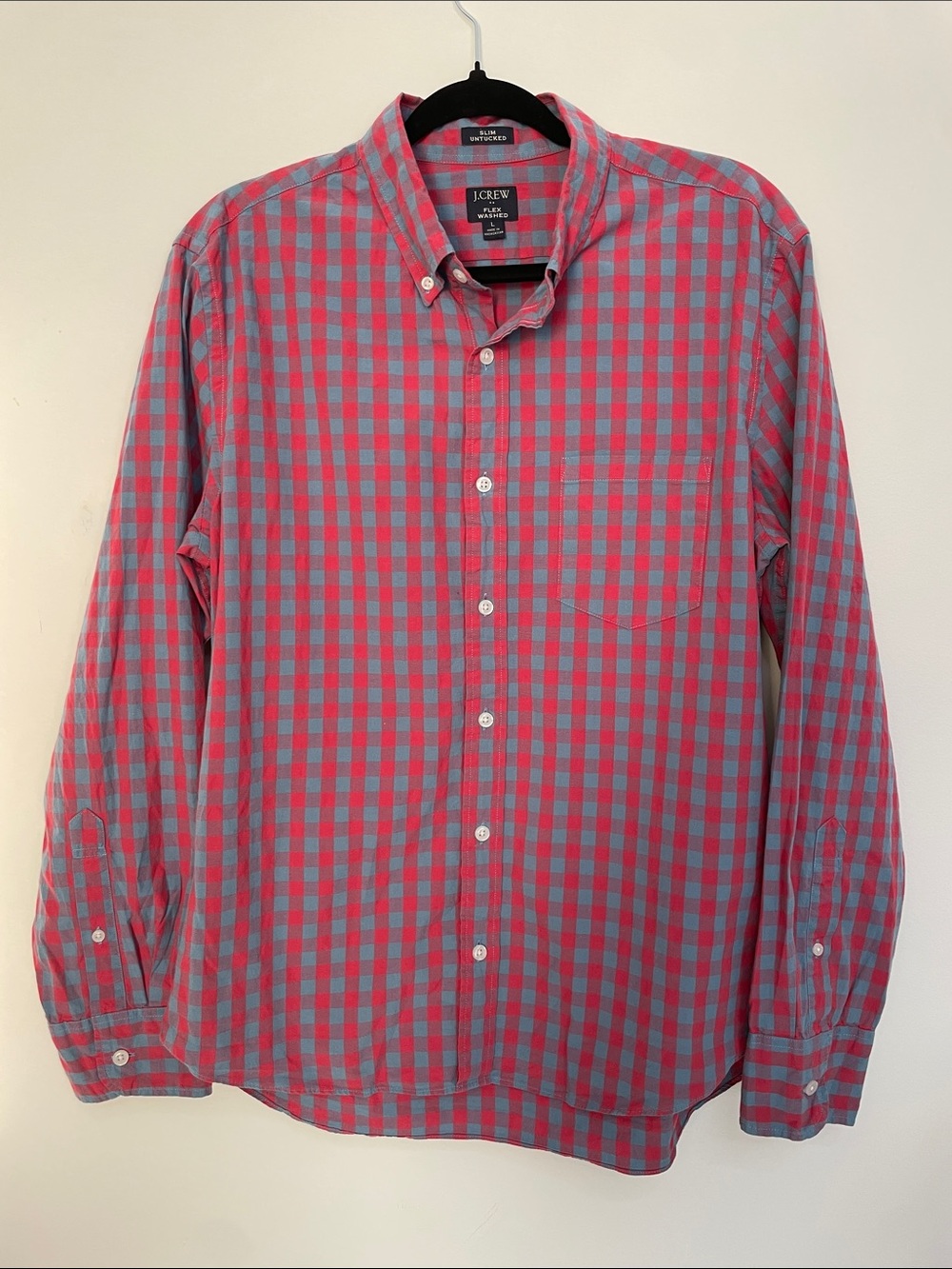 J. Crew Men's Red and Gray Gingham Button-Down Shirt